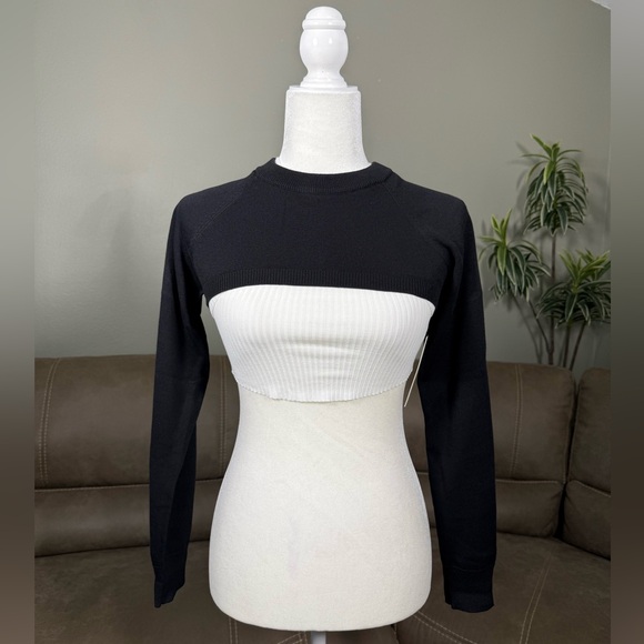 Urban Outfitters Sweaters - NWT Steele Lizeth Black Viscose Bolero White Ribbed Crop Muscle Tank Set Small